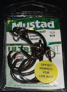 6 Pack Mustad R39943BLN-90 Ultra Point Size 9/0 4X Strong Ringed Circle Hooks - Picture 1 of 2