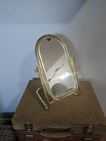 Vintage 80s Gold Tubular Swivel Table Mirror Cover
