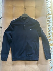 Fred Perry Long Sleeve Polo Midnight Navy / Scottish blue Laurel,  Size M - Picture 1 of 9