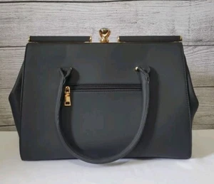 La Terre Fashion Woman’s Vegan Handbag Black Jeweled Snap Closure - Picture 1 of 7