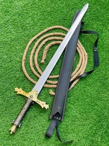 KING ARTHUR EXCALIBUR GOLD D2 STEEL MEDIEVAL SWORD PEWTER HANDLE Ab.25 - Picture 1 of 3