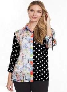 John Mark Mixed Print 3/4 Sleeve Button Front Tunic Top Love Sz PS NWT $109 - Picture 1 of 10