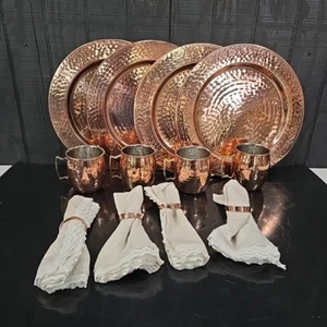16pc Hammered Coppertone Dish Set Moscow Mule Cups Plates Napkins Event Picnic - Picture 1 of 22