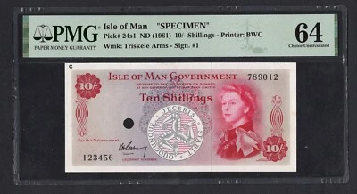 Isle Of Man 10 Shillings ND(1961) P24s1 "Specimen" Uncirculated Grade 64 - Image 1 of 2