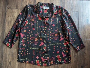 Options By Delta Burke Black Sheer Floral Button Down Blouse Size 1X USA - Picture 1 of 15