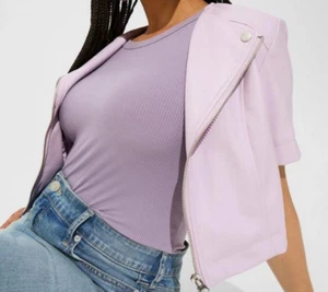 Faux leather short sleeves cropped moto jacket - Picture 1 of 4