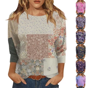 Women's 3/4 Sleeve Loose Tops Plus Size Casual Tops Casual Summer T-Shirts - Picture 1 of 33