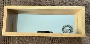 RECTANGLE SHELF WITH GLASS BACKING AND OAK FRAME 6” X 16” - Picture 1 of 12
