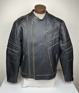 Yamaha Star Motorcycles Distressed Black Leather Jacket YKK Zip Up Mens Sz Large - Picture 1 of 14