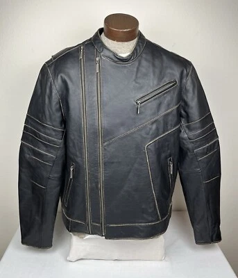 Yamaha Star Motorcycles Distressed Black Leather Jacket YKK Zip Up Mens Sz Large - Image 1 of 4