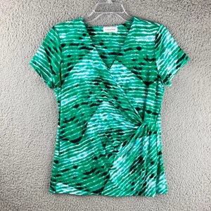 Camicetta CALVIN KLEIN Twist davanti blu verde taglia small stampa astratta top carriera - Foto 1 di 10