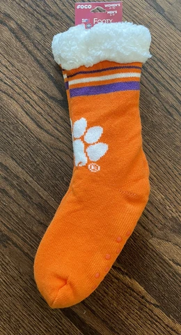 FOCO NCAA Clemson Tigers Striped Footy Slippers NWT Cover