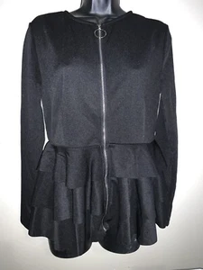 Zip Up Tiered Layer Hem Coat O-Ring ~ Women Size M ~ Black - Picture 1 of 4