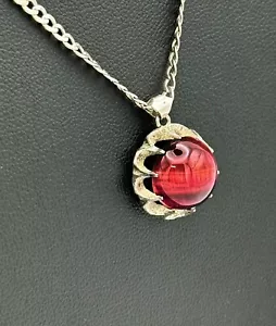 Vintage 14k White Gold Curb Link Necklace 20 inches w Tiger Eye Pendant (HoJ) - Picture 1 of 13