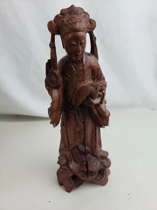 Old chinese carved wood figurine, crack - Picture 1 of 12