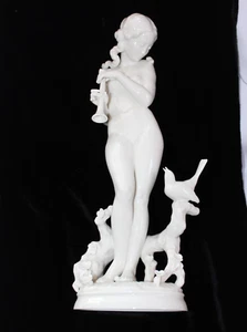 HUTSCHENREUTHER CARL WERNER SIGNED NUDE w/BIRD PLAYING HORN FIGURINE GERMANY 13" - Picture 1 of 14