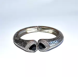 Vintage Silver Color Bracelet Black Stones Antique Old Jewelry for Women Gift - Picture 1 of 5