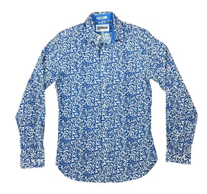 NWT Express Blue White Floral Paisley Fitted Slim Fit Button Down Dress Shirt XS - Picture 1 of 10