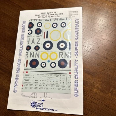 Superscale Decals 48631 1/48 Scale Spitfire Mk I March 1940 To Dunkirk May 1940 - Image 1 of 3