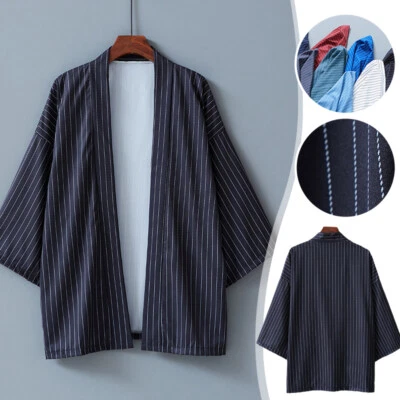 Hanfu Cloak Striped Japanese Kimono Poncho Summer Casual Loose Yukata Unisex - Image 1 of 4