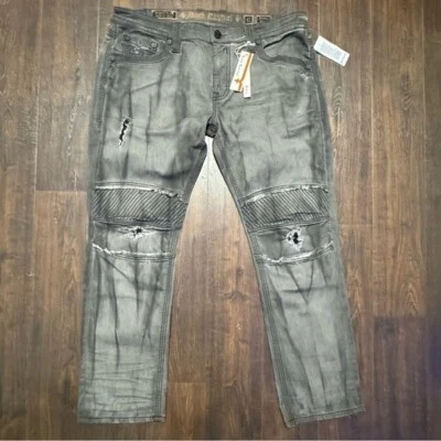 Jeans Rock Revival Armory Biker Distressed masculino cinza desbotado tamanho 42 - Imagem 1 de 4