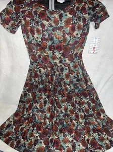 LuLaRoe Amelia Green Bronze Pansy Peony Daisy Floral Pleated Small 6/8 4/6 New - Picture 1 of 15