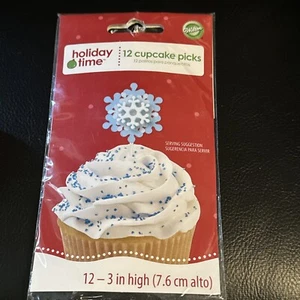 Wilton Holiday Time Pack of 12 snowflake cupcake picks. New. - Picture 1 of 3