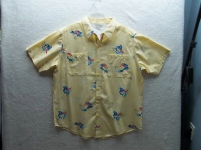 Hagger Adventure Mens Yellow Polyester Button Up Shirt Short Sleeve Size XL Fish - Image 1 of 4