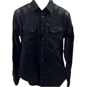 Guess Shirt Mens Size L Black Flannel Snap On Button Embroidered - Picture 1 of 6