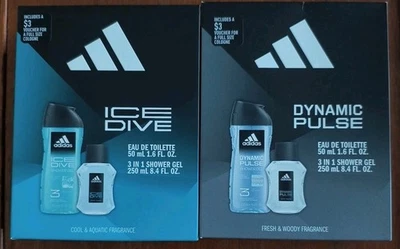 Adidas Dinámica Pulse & Ice Dive Para hombres 2 Piezas Cada EDT Fragancia y Jabón Corporal Foto 1 de 2