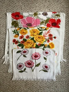 Vintage 70er 3-teiliges Handtuchset mit Blumenmuster; 2 kleine Badewannen, 1 Hand; Kinderbad/Wäsche - Bild 1 von 13