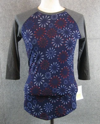 Top LuLaRoe Randy Azul Rojo Blanco XXS Manga Raglán Nuevo con Etiquetas Patriótico Fieworks Foto 1 de 4