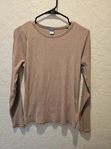 NWT Old Navy Large Plush Long-Sleeve Crewneck Ribbed T-Shirt Womens Beige - Picture 1 of 4