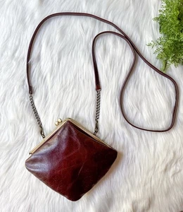 Borsa HOBO International Vintage Tracolla Ottone KissLock Pelle Marrone Catena - Foto 1 di 6