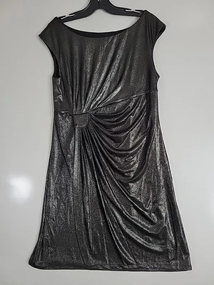Connected Apparel Dress Size 12 Sliver Metallic Shimmer Sleeveless Twist Front - Image 1 of 4