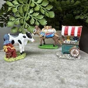 Estatuillas de peltre de colección 3 piezas pintadas 98IRS 99IRS carro de flores de vaca burro mula - Imagen 1 de 16