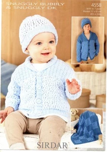 SIRDAR baby DK shawl-collared/v-neck jacket/hat/blanket KNITTING PATTERN - Picture 1 of 1