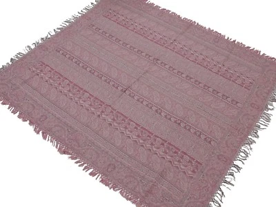 Pastel Pink Paisley Wool Table Overlay Woven Tablecloth Kashmir Topper 54"x60" - Image 1 of 4