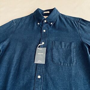 $95 NWT J.CREW Men's Indigo Denim Blue Oxford Button-Up Sports Shirt Small