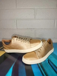 Frye ivy low lace tennis casual shoes sneakers crackled metallic gold size 8m - Picture 1 of 13