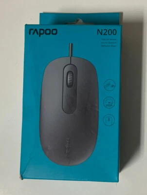 🔰 Rapoo N200 Wired USB Optical Mouse Black -1600DPI 🆕 - Image 1 of 4