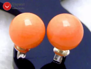 Pendiente redondo de coral rosa natural de 9-10 mm para mujer joyería pendiente de plata - Imagen 1 de 9