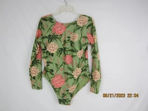 Aquabendita Women's Long Sleeve Green Floral One Piece Swimsuit XL - Picture 1 of 13