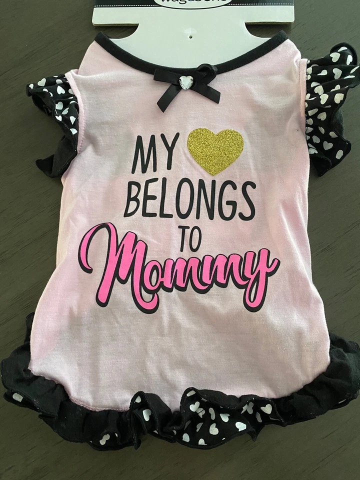 WAG & BONE Pink w/White Heart Dots "MY HEART BELONGS TO MOMMY" Puppy/Dog sm NWT - Image 1 of 1