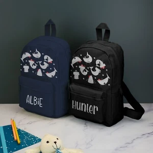 Personalised Pirate Sharks Kids Backpack Custom with Name Choice of Colours Bag - Picture 1 of 22
