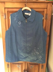 NWT Alfred Dunner Womens Blue Floral Embroidered Zip Up Vest Size 22W - Picture 1 of 9