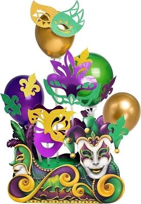 Золотой зеленый фиолетовый стол Mardi Gras центральный элемент плавающий карнавал жирный вторник - Изображение 1 из 4