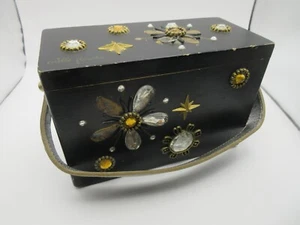 7" RARE Enid Collins Wooden Purse Original Box Bag Black Jewels Mirror FLAWS - Picture 1 of 16