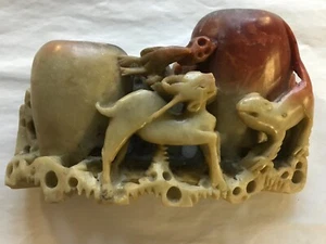 Vintage Oriental Hand Carved Soapstone Double Vase / Brush Pot - Picture 1 of 4