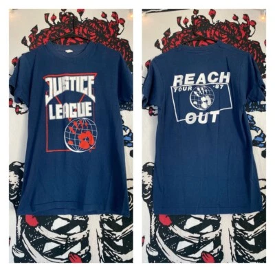 VTG JUSTICE LEAGUE Reach Out Tour 1987 Concert T-Shirt Hardcore Punk KBD - Image 1 of 4